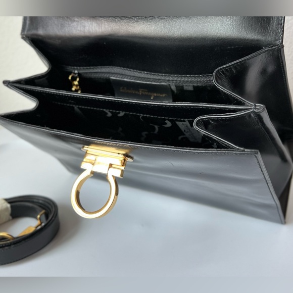 SALVATORE FERRAGAMO Iconic Top Handle Gancini Black Leather Crossbody Bag 212181 - Picture 10 of 16
